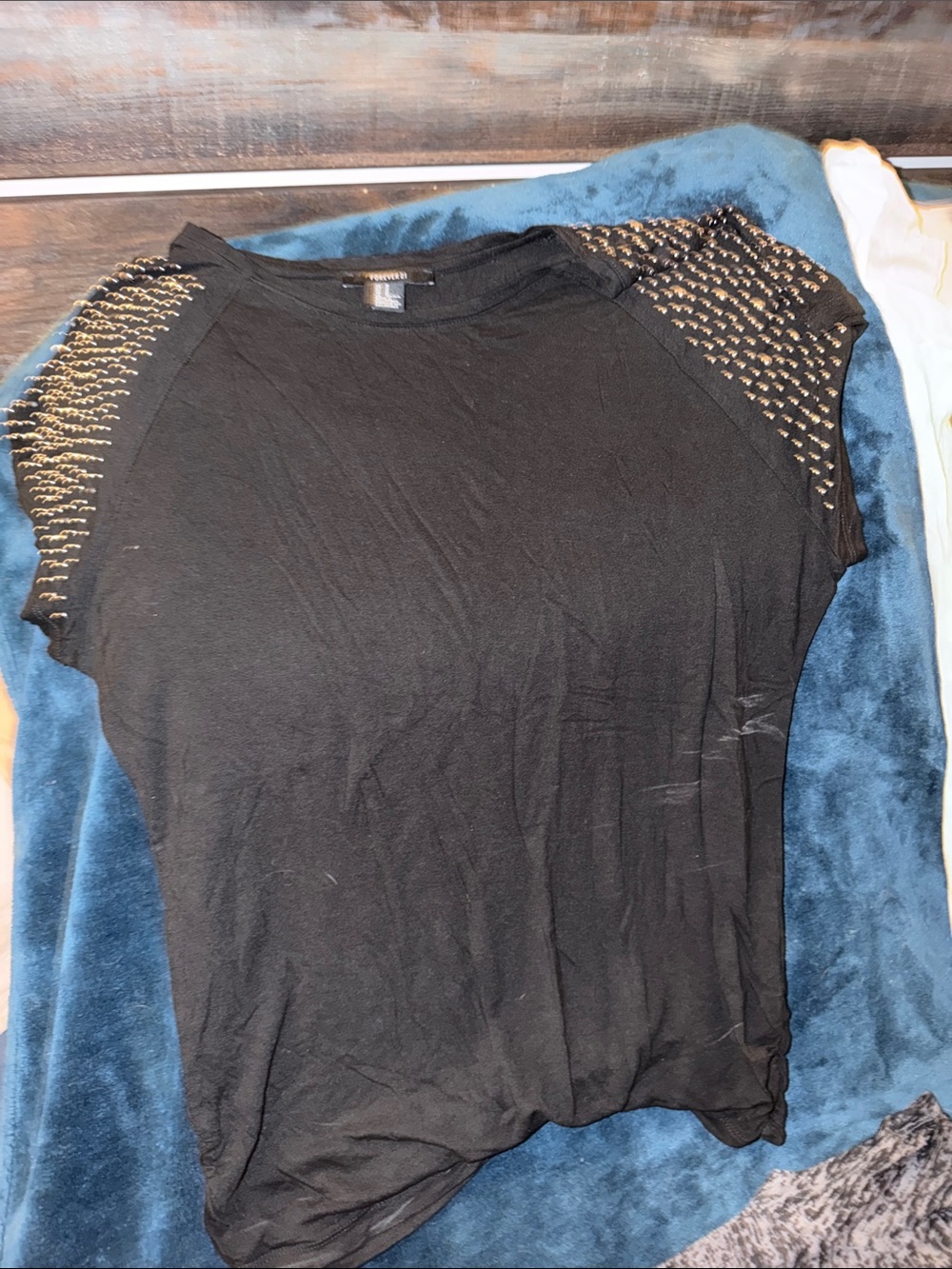 Forever 21 Black Tee with Gold Studded Shoulders